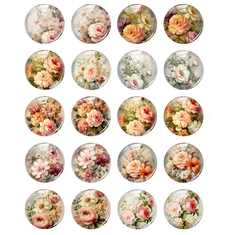 Retro Handmade Flower Round Photo Glass Cabochon Charm Demo Flat Back Cameo For Diy Jewelry Making Findings Accessories Necklace