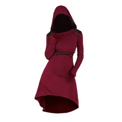 Colorblock High Low Hooded Dress Belted Long Sleeve Midi Jurken With Hood Long Sleeve Hooded Dress Women Vestido