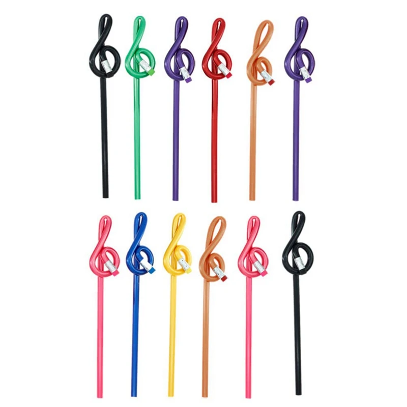 Students Note Pencils Musical Note Pencils With Eraser Colorful Music Pencils Wooden Treble Clef Bent Pencil