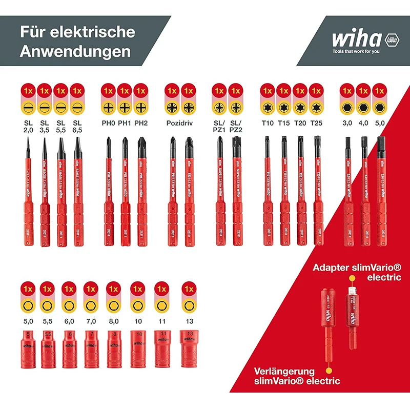 Wiha-多機能バッグセット,電動工具,混合付属,43465, 1000v,32個