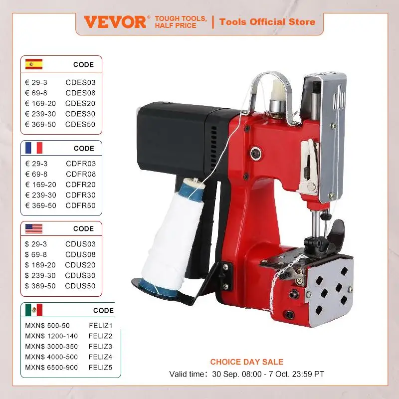 

VEVOR Electric Sewing Machine Portable Automatic Packaging Agriculture Textile Industry Woven Bag Mini Overlock Sealer GK9-890