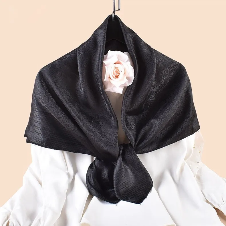 Luxus Blumendruck Seide Quadrat Schal Frauen Weiche Satin Kopftuch Halstuch Kopf Hijab Dame Stirnband Foulard Tasche Ribbo 90x90 cm – Detail 11