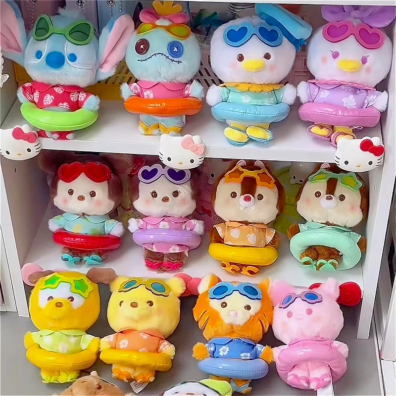 

Top Toy Mickey Stitch Summer Swim Ring Series Cute Keychain Toy Mystery Desktop Anime Figure Dolls Surprise Bag Collectible Gift