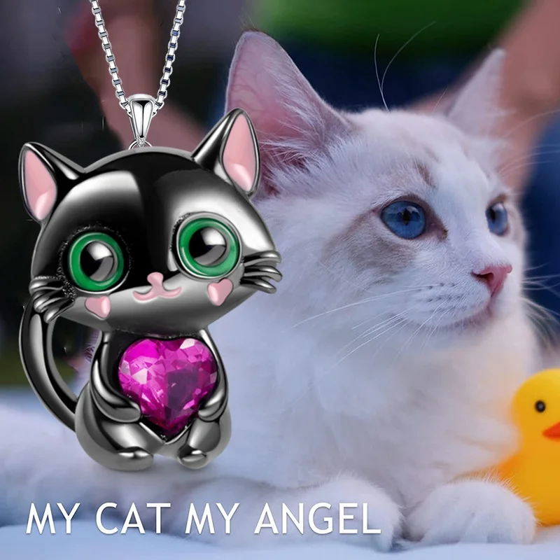 Trendy Cat Pendant Necklace for Women Fashion Creative Personality Cartoon Hug Love Black Necklace Heart Fashion Jewelry Gift
