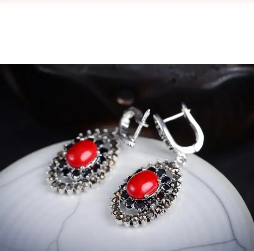 5 choices Women Genuine 925 Silver natural Stone Marcasite Earrings