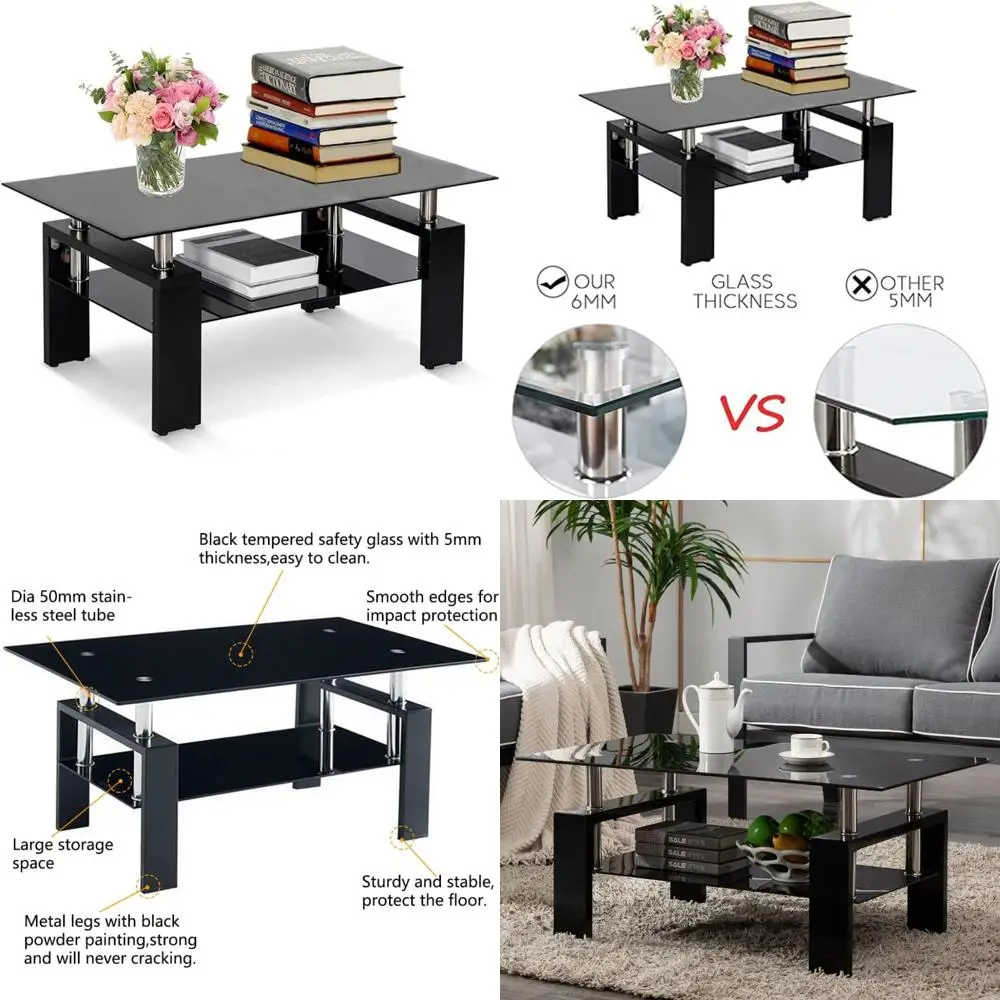 

Современный прямоугольный стеклянный журнальный столик с нижней полкой, двухуровневый торцевой столик для гостиной от Dini