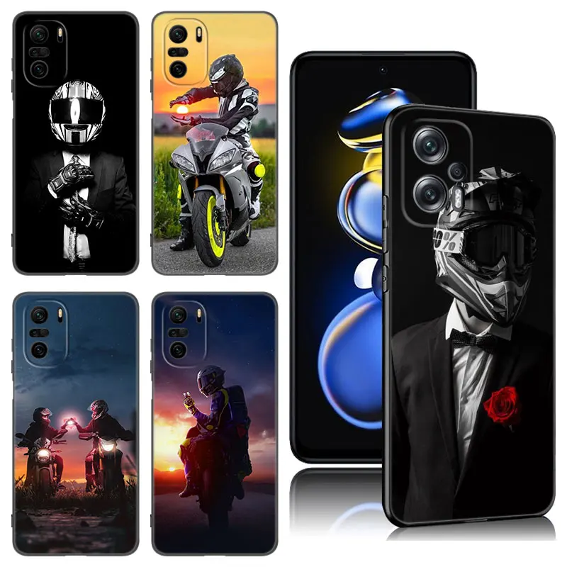 Motorcycle Man Phone Case For Xiaomi POCO X3 X4 NFC F5 M2 M3 M4 M6 X5 Pro F3 F4 GT 5G C31 C55 M5S Black Silicone Cover