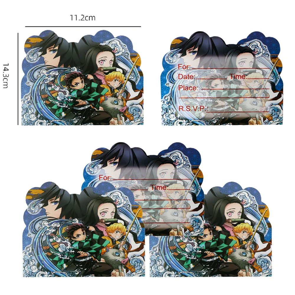 Hot Kimetsu No Yaiba Theme Demon Slayer Party Invitation Card Kids Birthday Party Decoration Baby Shower Supplies Party Favors