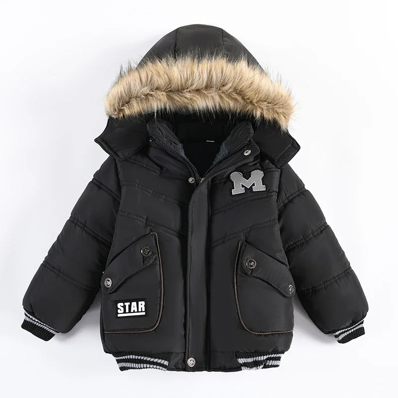 

2024 Autumn Winter Warm Baby Boys Jacket New Fashion Hooded Zipper Children Outerwear Birthday Present 2 3 4 Years Kids Clothes