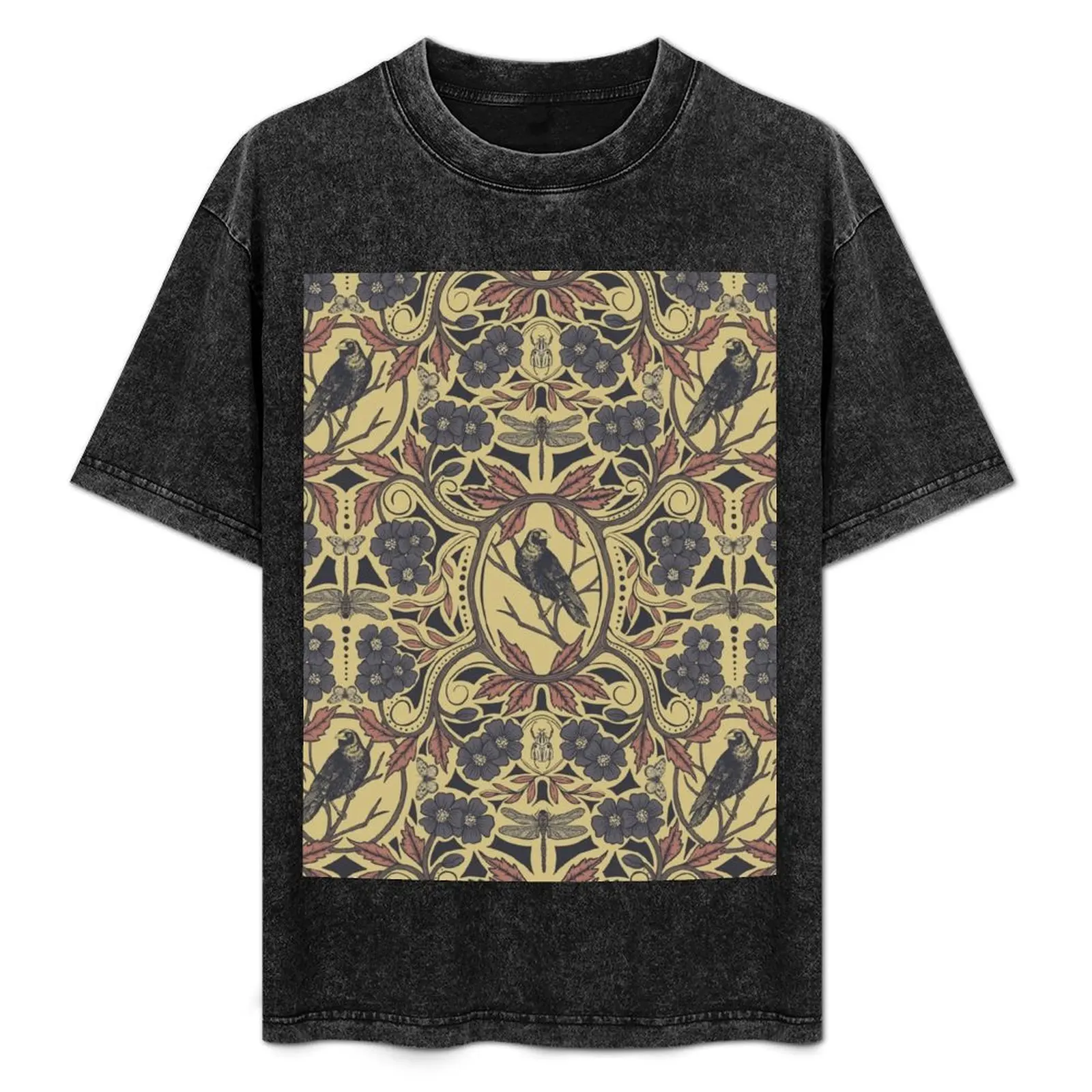 

Mauve, Tan & Gray Crow & Dragonfly Floral T-Shirt cotton graphic tees plus size tops workout shirts for men