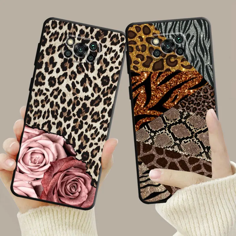 Case For Xiaomi POCO X3 NFC X4Pro M3 C40 for Mi 12 11 10 10T 8 Note10 Lite 11Ultra 11T Pro F1 Leopard Pattern Pink Rose Love