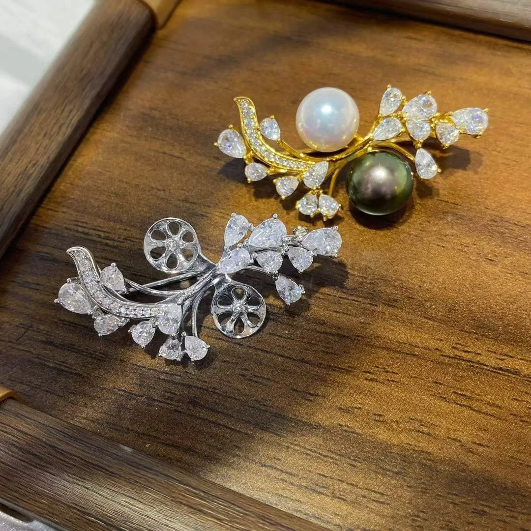 

S925 Sterling Silver Brooch Pendant Mount Base Mountings Findings Parts Fittings Accessories for 9-10mm Pearls Beads 5pcs/lot
