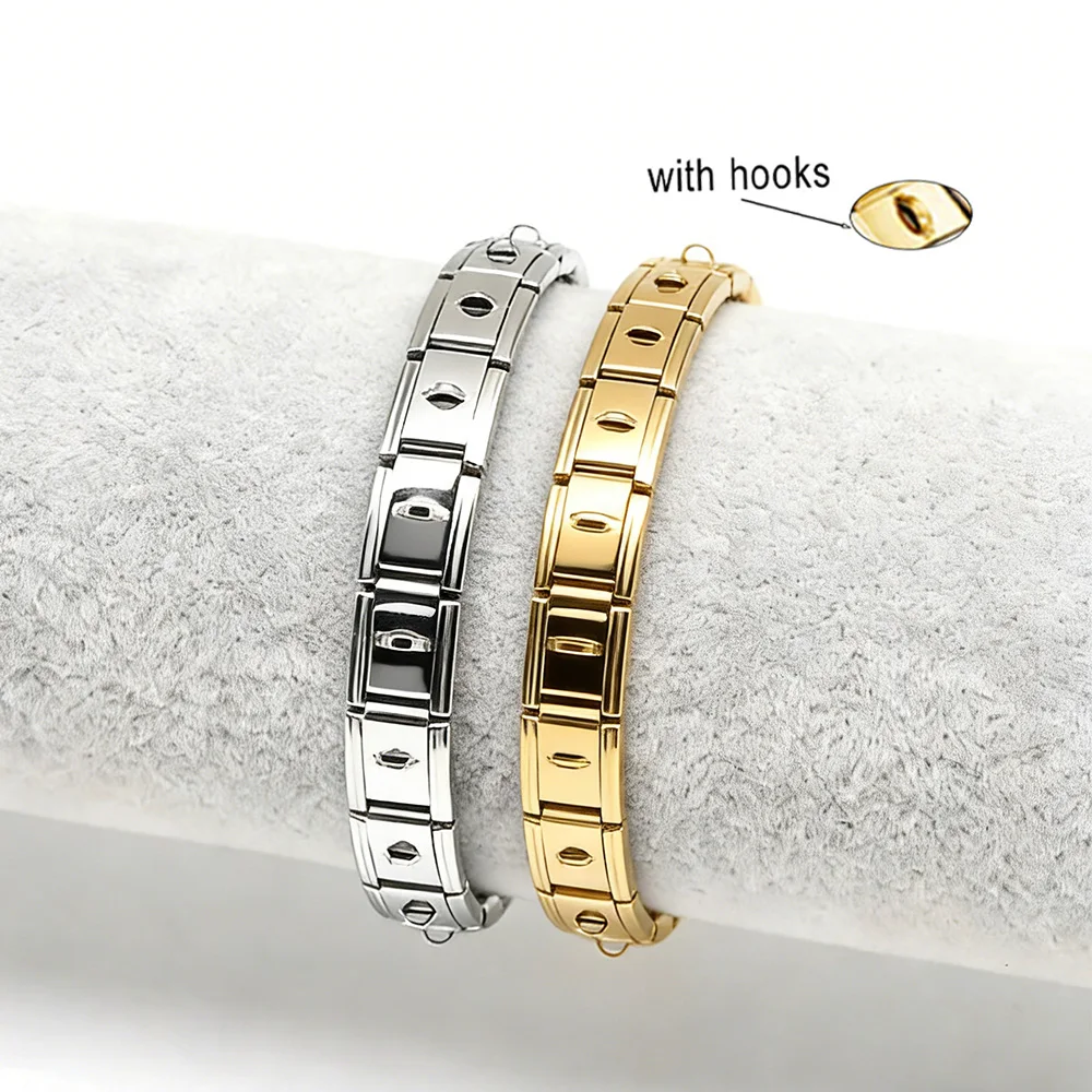 Multifunctional Hanging Italian Charm Link Stainless Steel Bracelets with Hook DIY Making 9mm Beads Gold Color Jewelry Wholesale