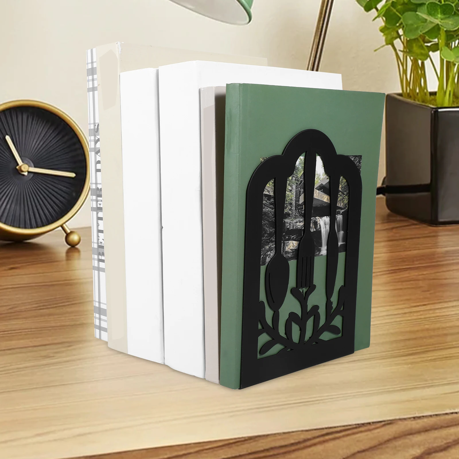 

1Pair Bookends for Shelves Metal Tableware Design Stable Book Supports Anti-Slip Book Holders for Desktop Office Study