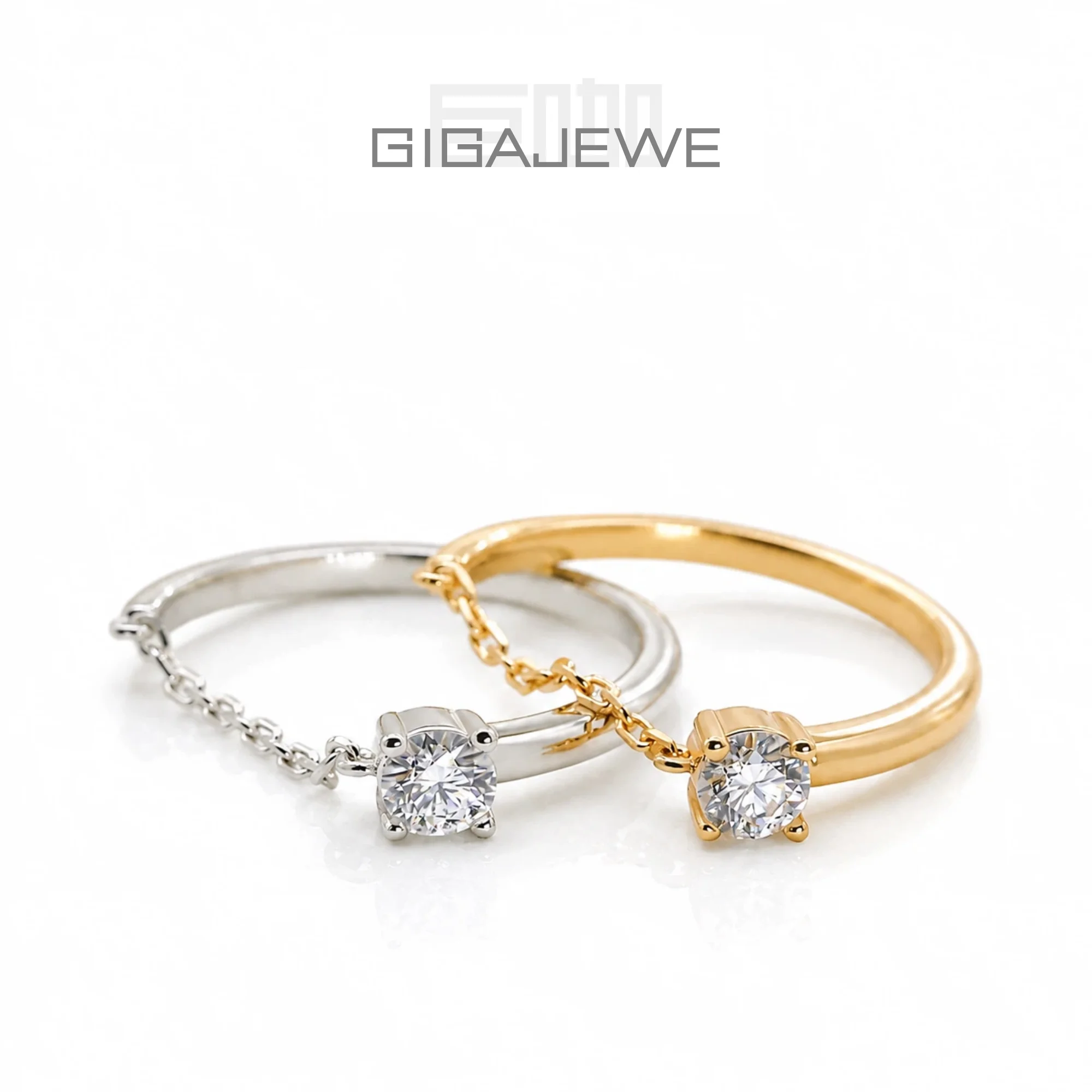 GIGAJEWE Moissanite New 0.1/0.3ct  NovaColor VVS1 Round Cut Diamond Test Passed 18K Gold Plated 925 Silver Chain Ring Girl Gift