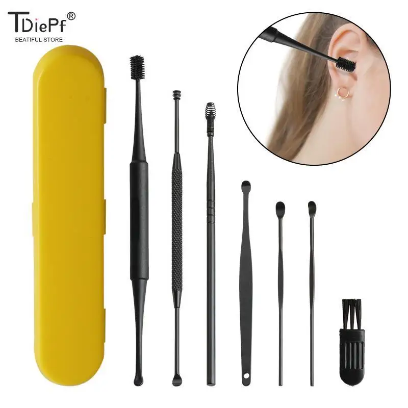 1/7PC/Set Ear Cleaner Earwax Removal Tool ABS Earpick Curette Reusable Ear Cleaning Wax Remover Spring Spoon Ear Pick Cleanser