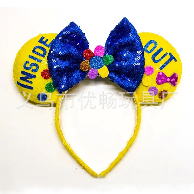 Disney Inside Out Theme Headband Joy Sadness Anger Kawaii Headgear with Cute Ear Anime Peripher Hair Accessories Gifts for Kids