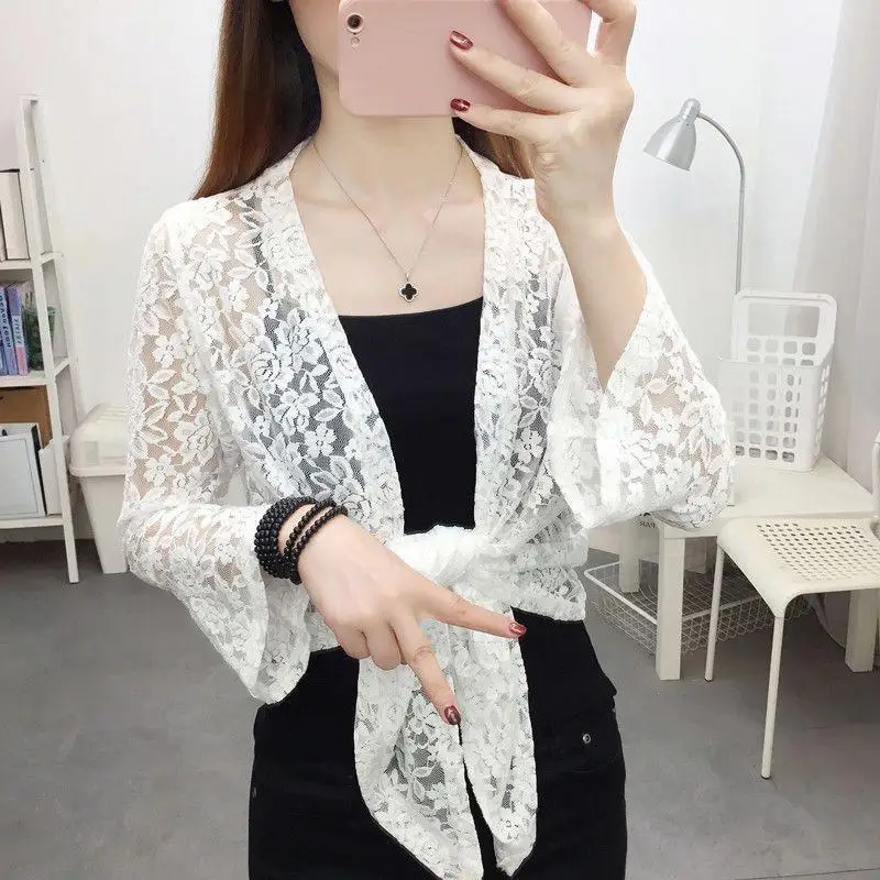 

Кардиган ort Lace Me Svel, женский модный летний топ с вырезом, корейский свободный крой, яркий чай