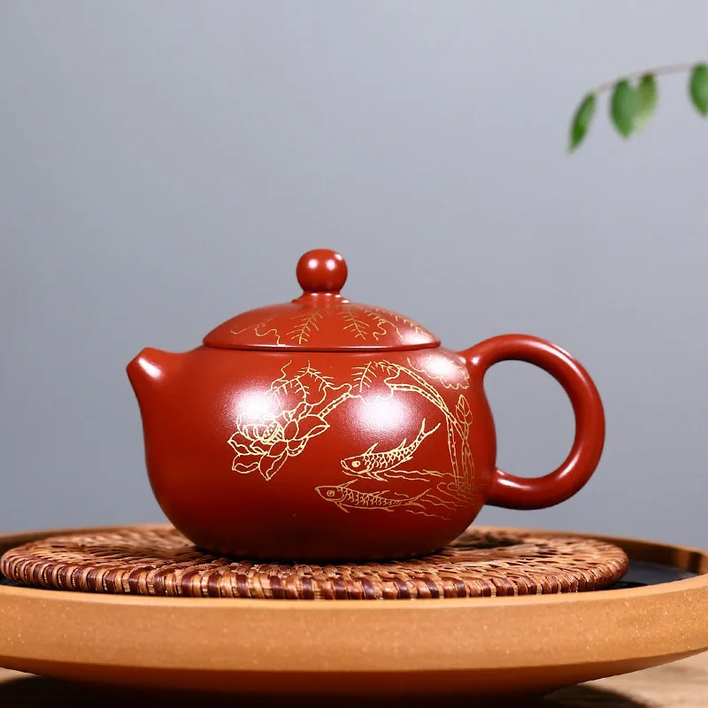 Drop-Shipping Yixing Pure Handmade Original Ore Purple Clay Teapot With Gold Detailing Xishi Teapot High-End Tea Set