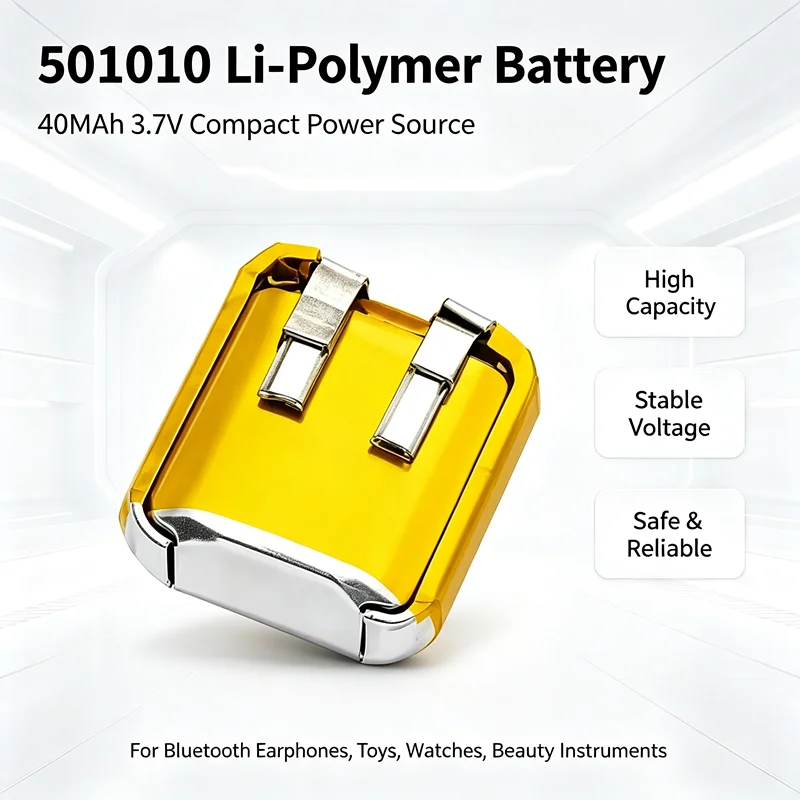 3.7V 40mAh 501010 Lithium Polymer Rechargeable LiPo Battery for Bluetooth Headset Smart Wearable Small Electronic Devices