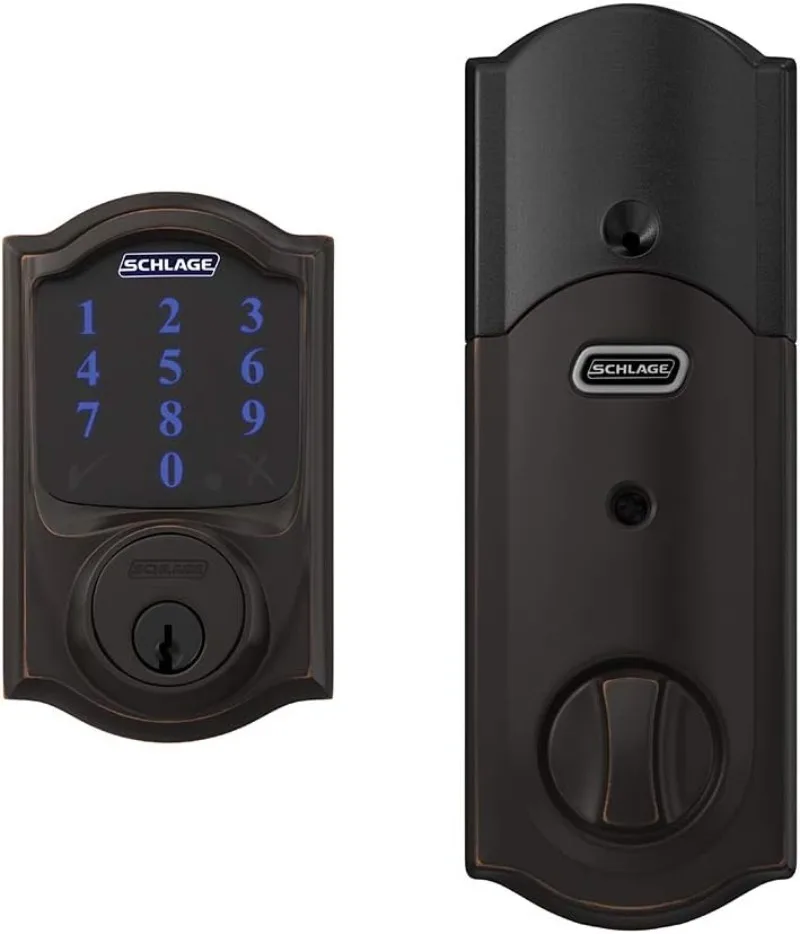 Imagem -02 - Schlage-conecte o Smart Deadbolt com Alarme Inbuilt Camelot Trim Bronze Envelhecido Be469zp Cam 716