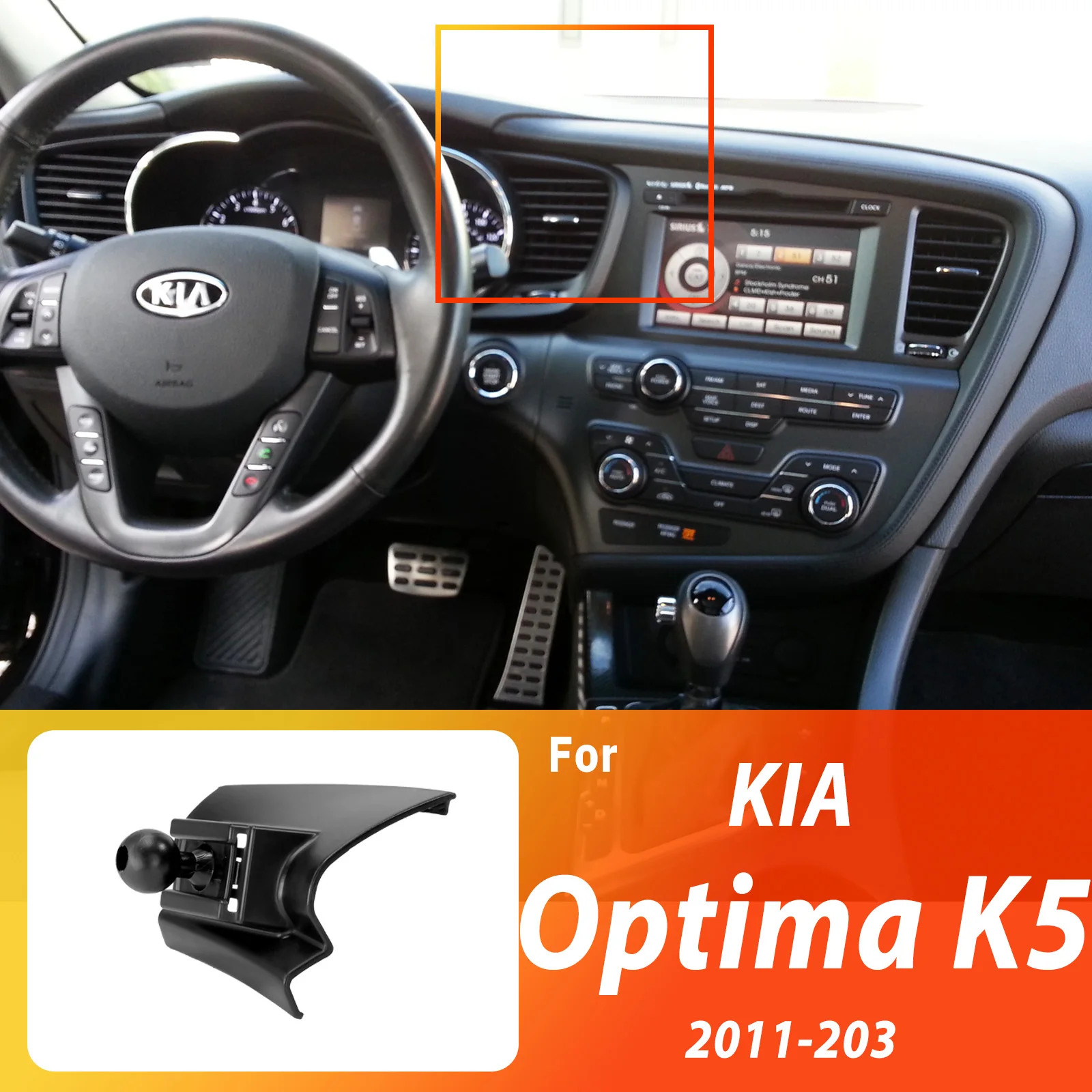 For Kia Optima 2011 2012 2013 K5 Phone Holder, 2-in-1 Phone Holder & Base Kit, OEM Clip-On Design Phone Mount Base Accessories