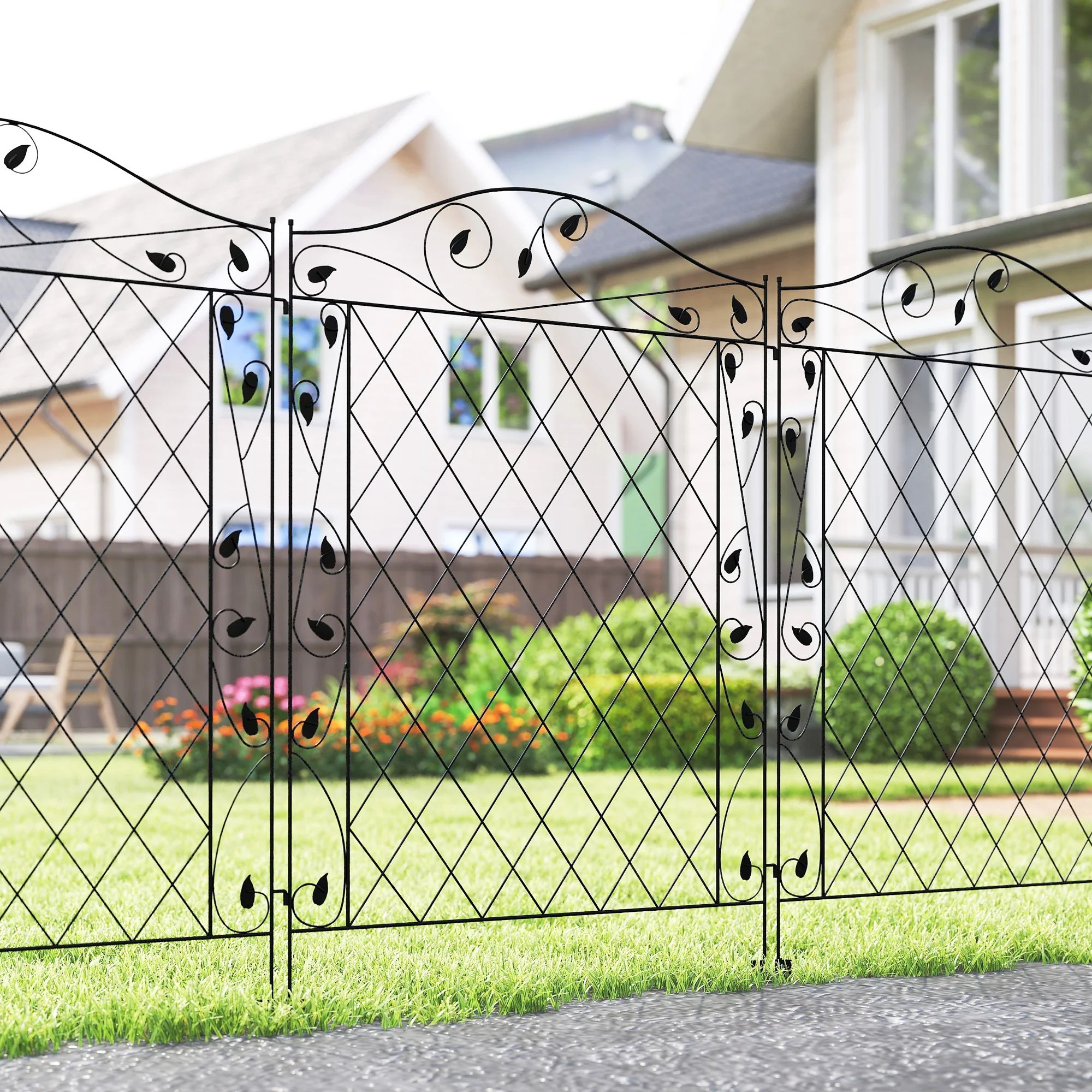 Garden Fencing 11.5' Decorative Metal Border Edging, 4 Pack, Black