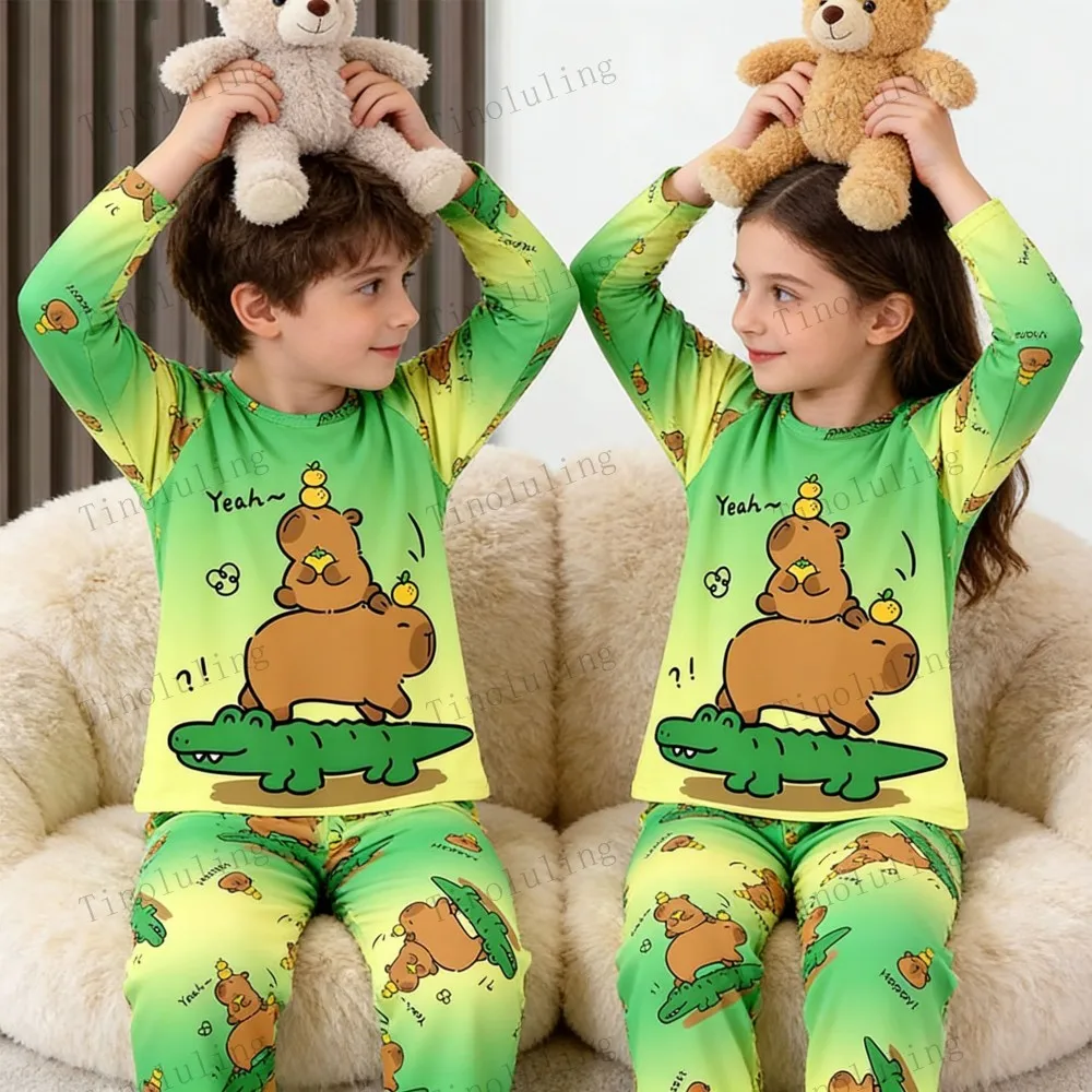 Girls Pajamas Sets Kids Toddler 3 to 4 5 6 7 8 9 10 11 12 Years Pink Long Sleeve Capybara Pyjama Blue Boutique Girl Sleepwear