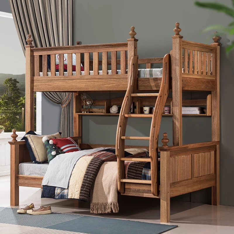 Sandalwood, high and low beds, all solid wood mother and child , children's upper and lower , bunk , logs, wood wax