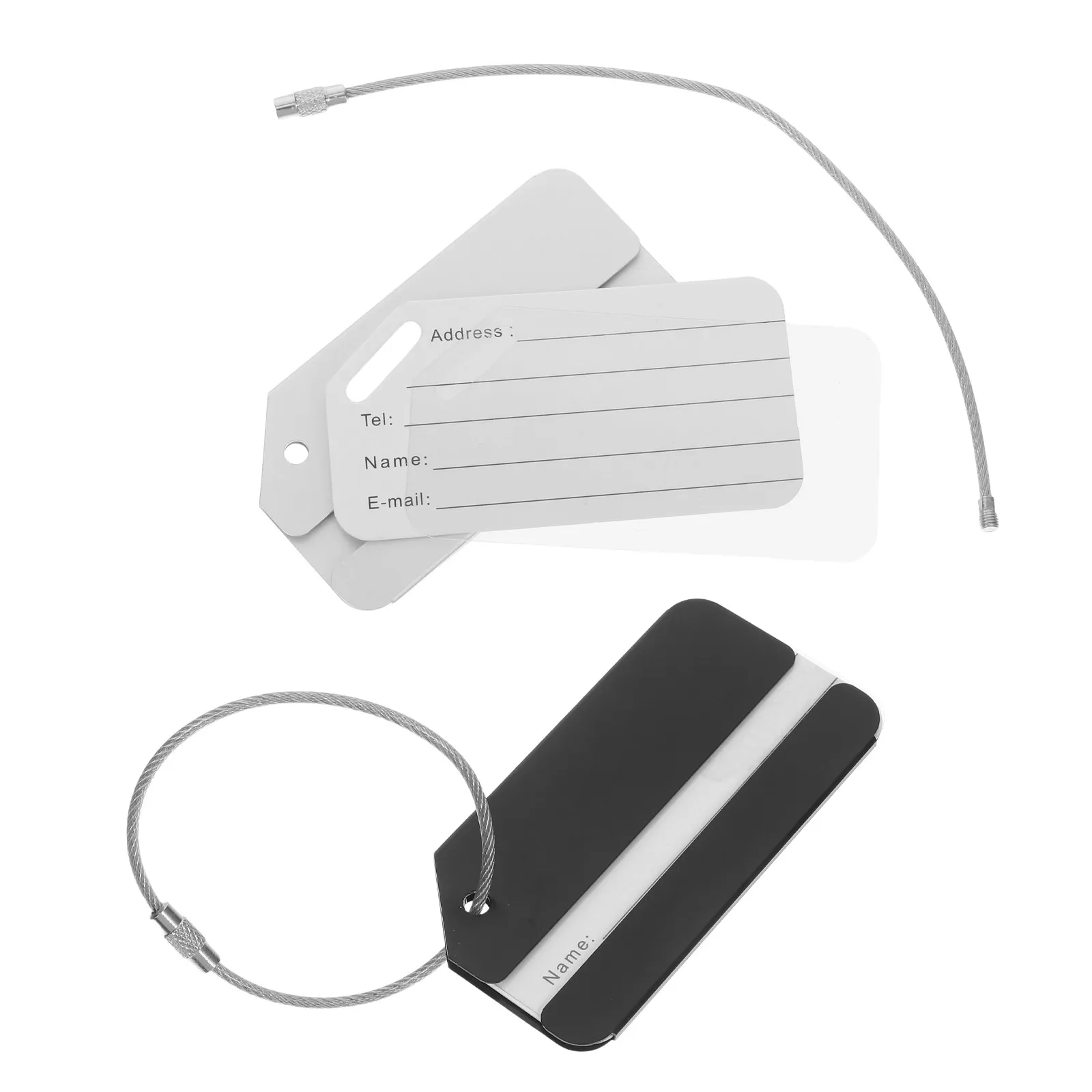 

2 шт. бирки для багажа из алюминиевого сплава, черные и серебристые, металлические идентификационные бирки для чемоданов, включают именные карточки, металлические