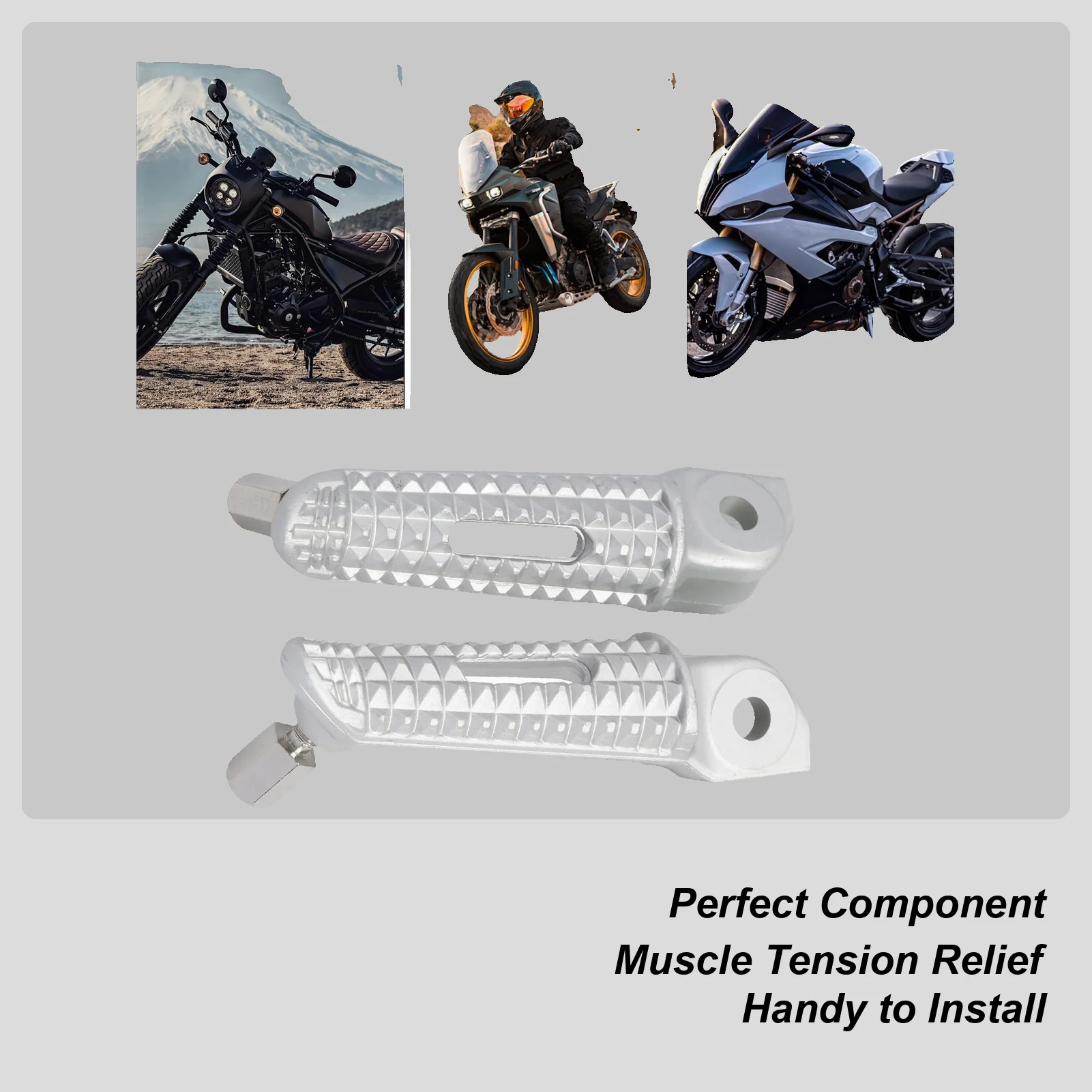

Motorcycle Foot Rest Pedals, Anti-Slip Front Bike Pedals for Street Riding, Durable Footpegs for Highway Mountain Road