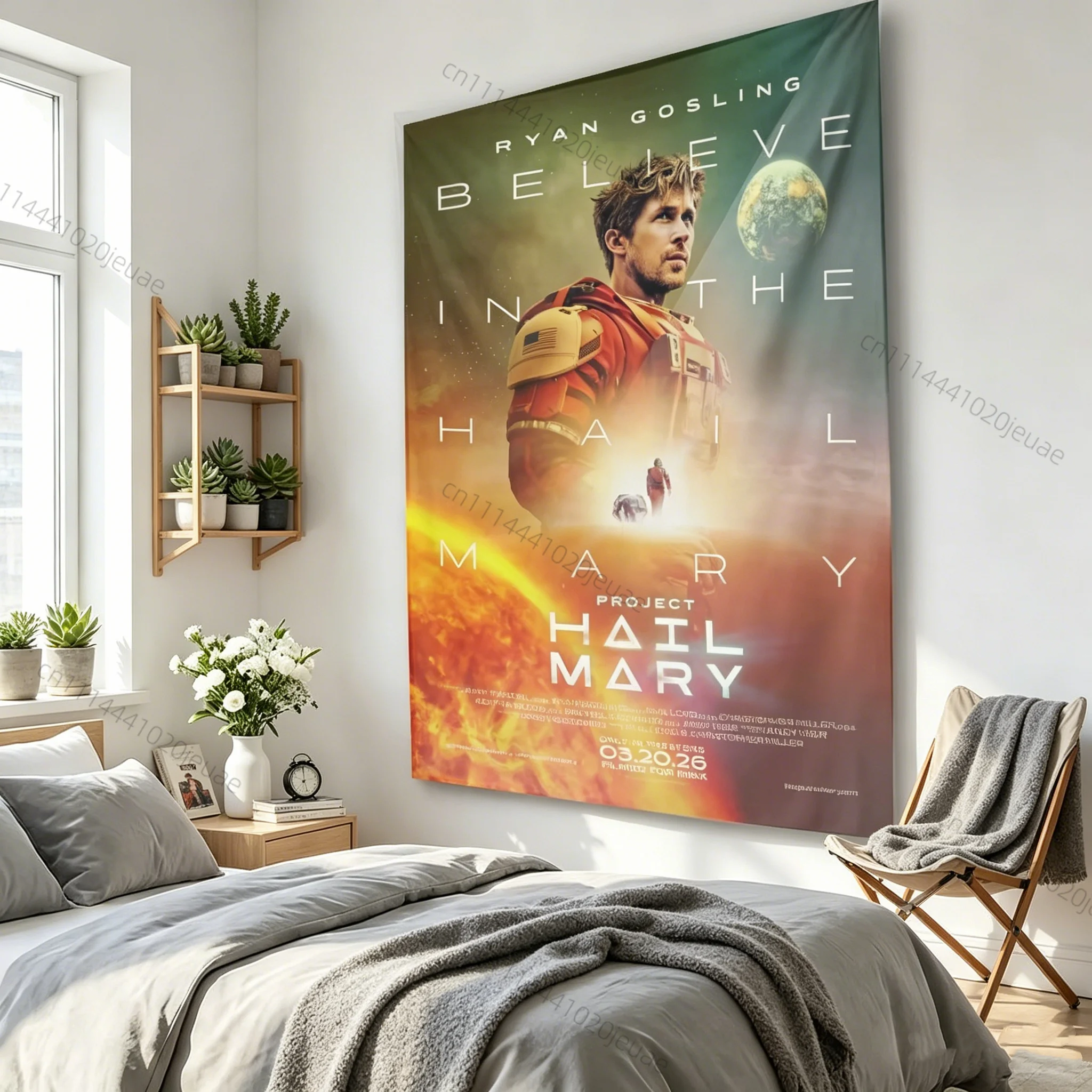 90X150CM Tapestry Movie Project Poster Hail Mary SciFi Wall Hanging Background Cloth Space Astronaut Flag Decor for Bedroom Dorm