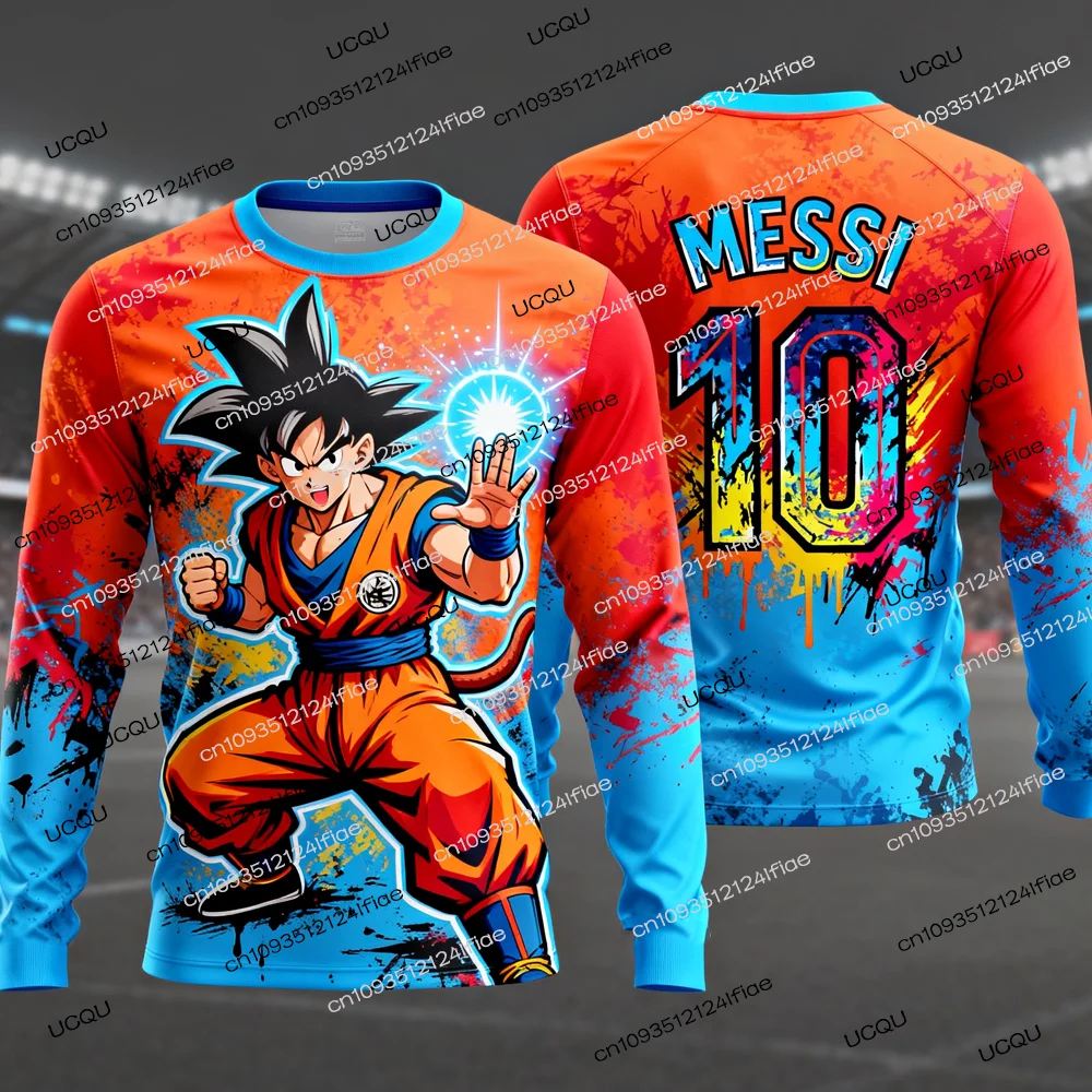 2025 ドラゴンボールZ キッズ秋用長袖Tシャツ、メッシ大人メンズ冬用サッカースポーツTシャツファン特別ジャージキット