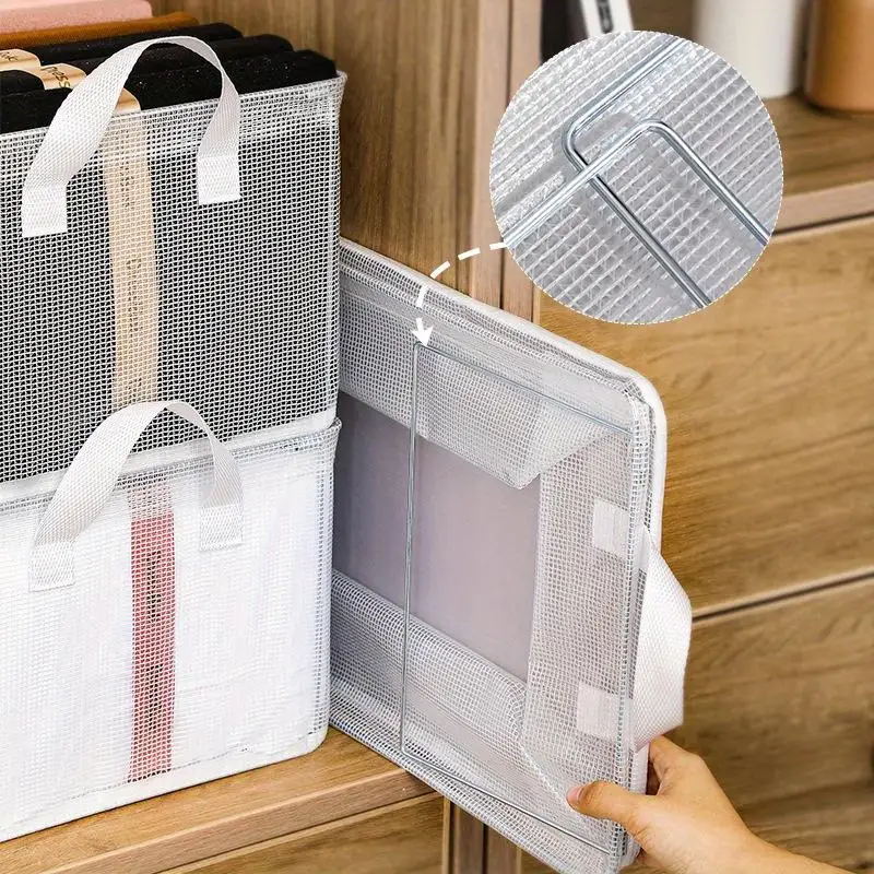 1pc Stackable Transparent Storage Box with Steel Frame Washable Open Top Organizer for Clothes Pants Wardrobe Storage Containers