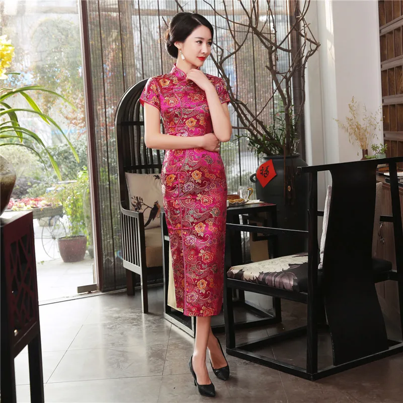 

new chinese cheongsam traditional silk ladies large sizes modern 2025 premium elegant style with sleeves asian fancy blue qipao