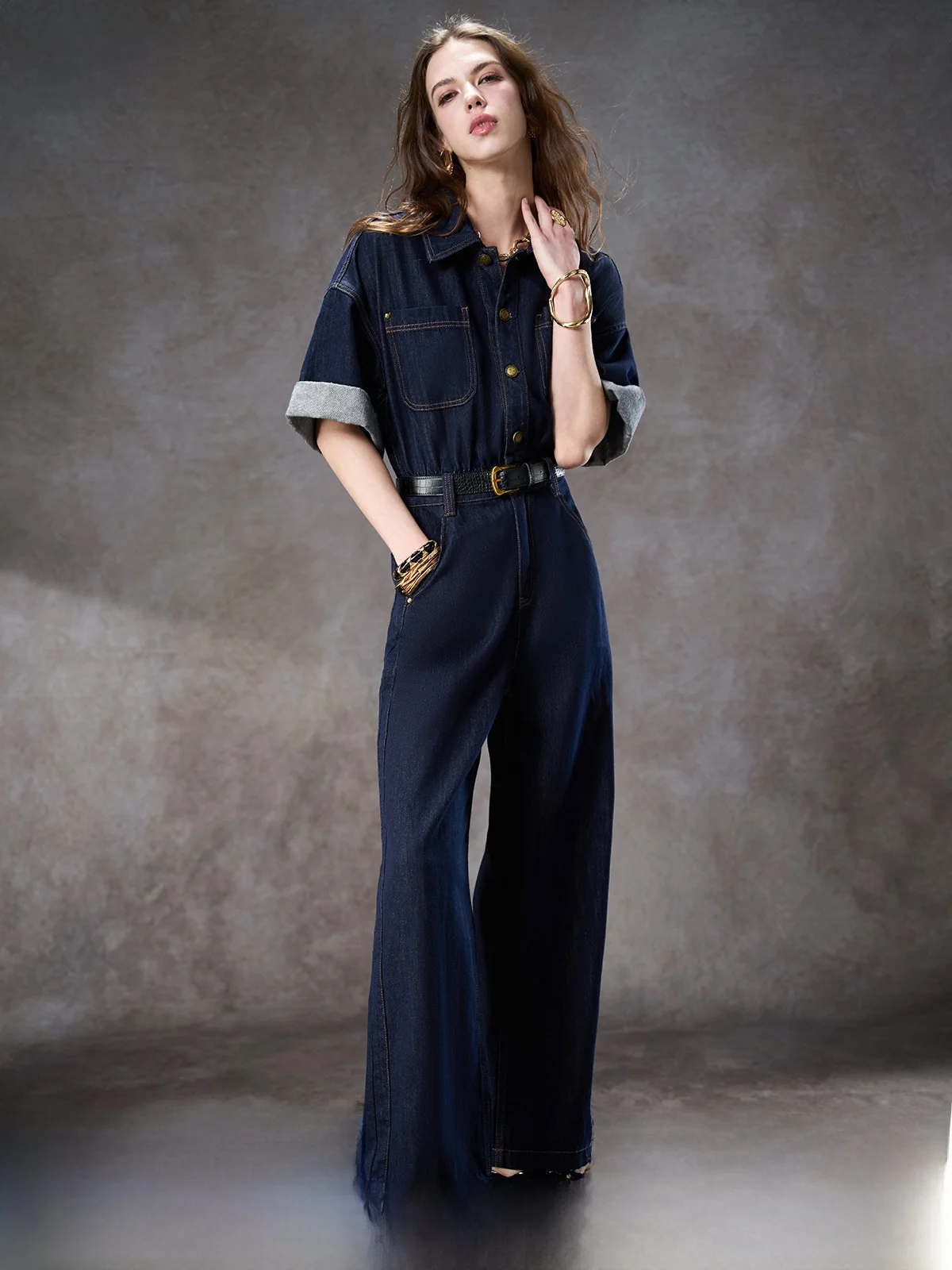 

Aui Джинсовый синий комбинезон в стиле ретро, женский весенний комбинезон 2024, профессиональные длинные брюки с завышенной талией irt Dr, прямые брюки с высокой талией...