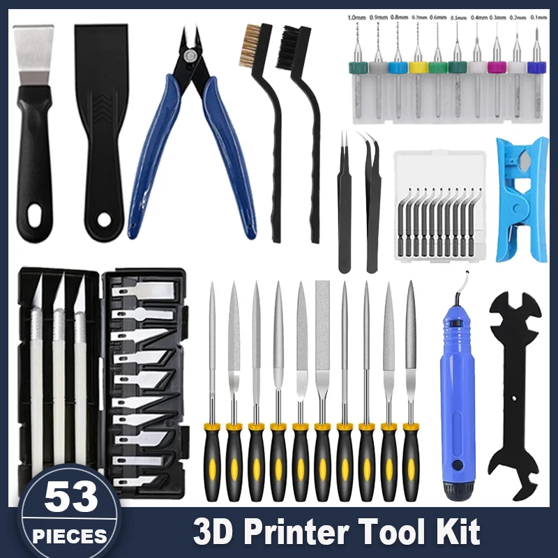 3D Printer Tools Kit, 53pcs 3D Printer Accessories for All FDM/SLA Printers Includes Nozzle Cleaning Tools, Removal Scrapers,