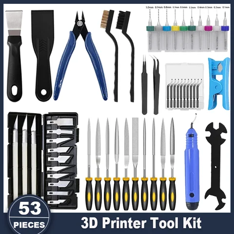 3D Printer Tools Kit, 53pcs 3D Printer Accessories for All FDM/SLA Printers Includes Nozzle Cleaning Tools, Removal Scrapers,