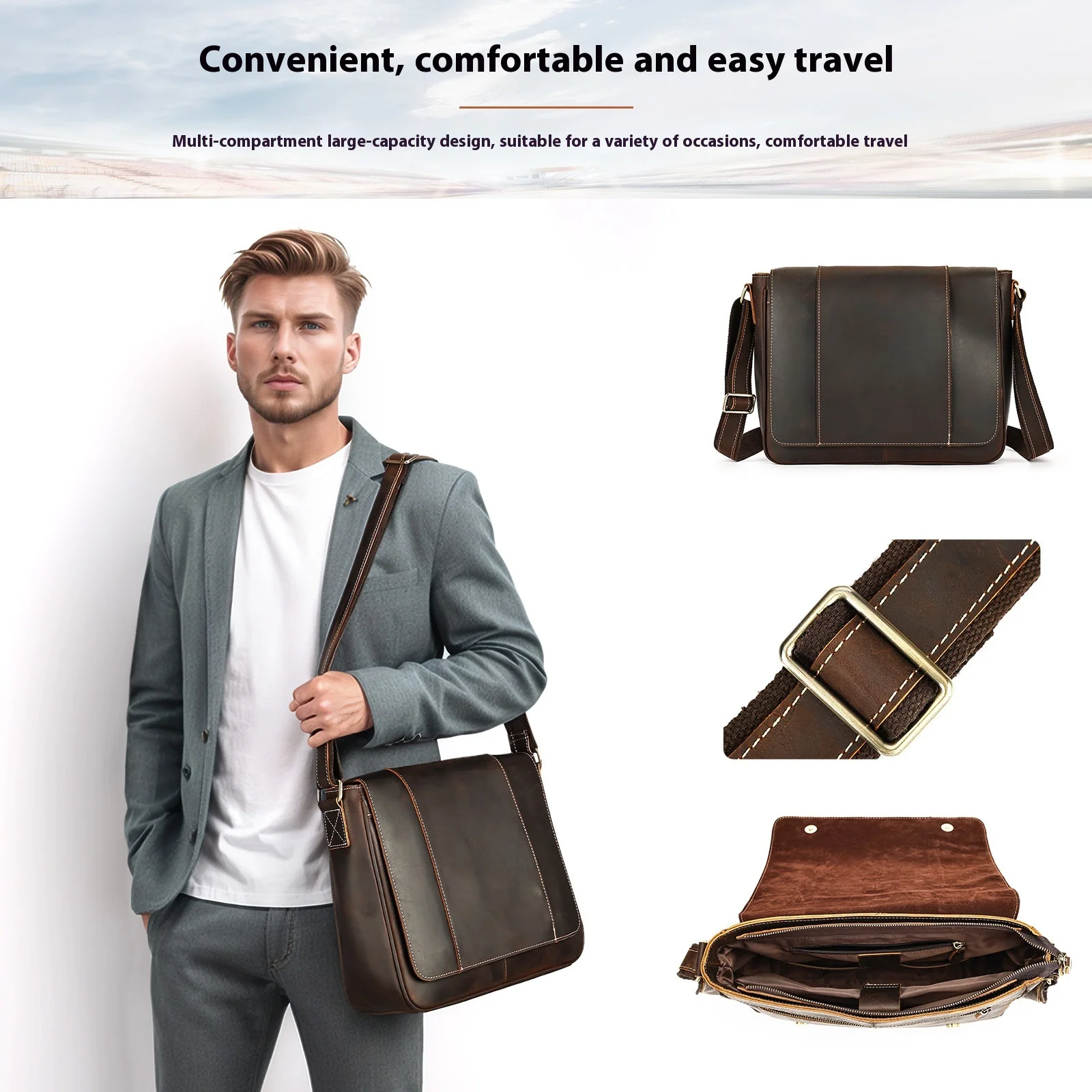 Vintage Leather Messenger Bag for 13