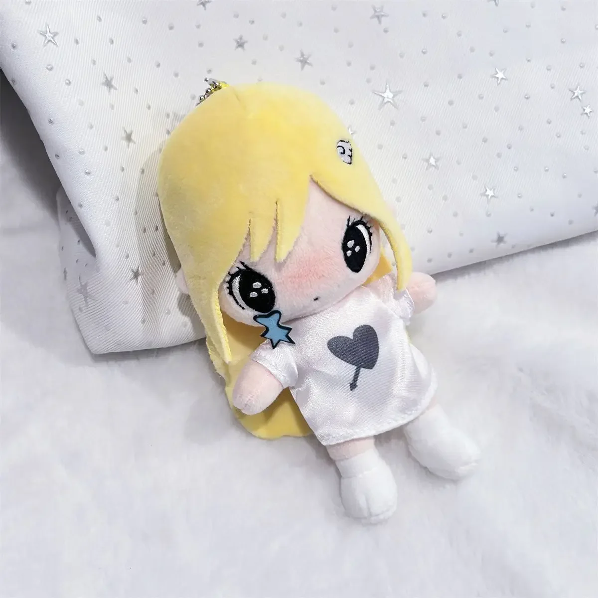 Ye You Shang Qiu Mini Plush Keychain Cute Blonde Girl Doll With Heart Print T Shirt Star Cheek Pendant Hanging Decor Ornament