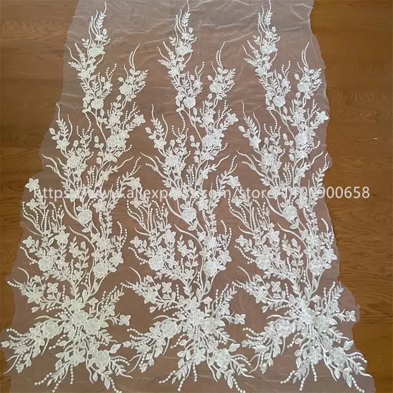 

Lace Fabric for Wedding Dress, Exquisite Embroidery, -White Flowers, Net Yarn, RS4021