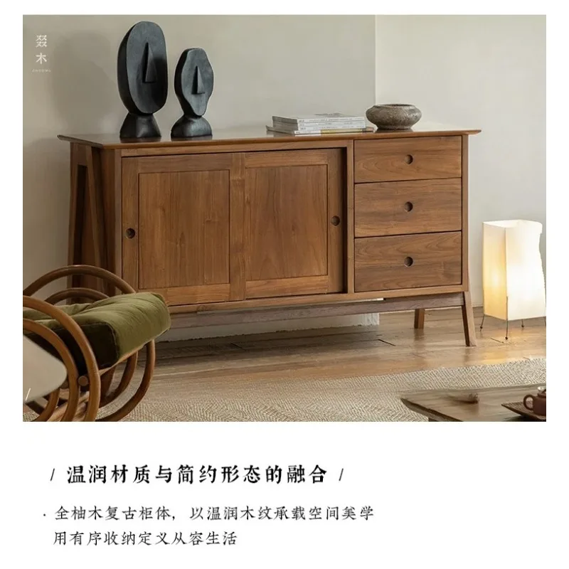 XXRetro style dining side cabinet dining room sliding door tea cabinet solid wood living room locker