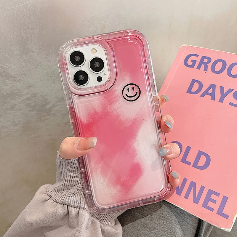 Watercolor Cute Smile Painting Case For iPhone 16 15 14 Pro Max 13 12 11 Pro Max 7 8 15 Plus XS XR Shockproof Airbag Soft Cover