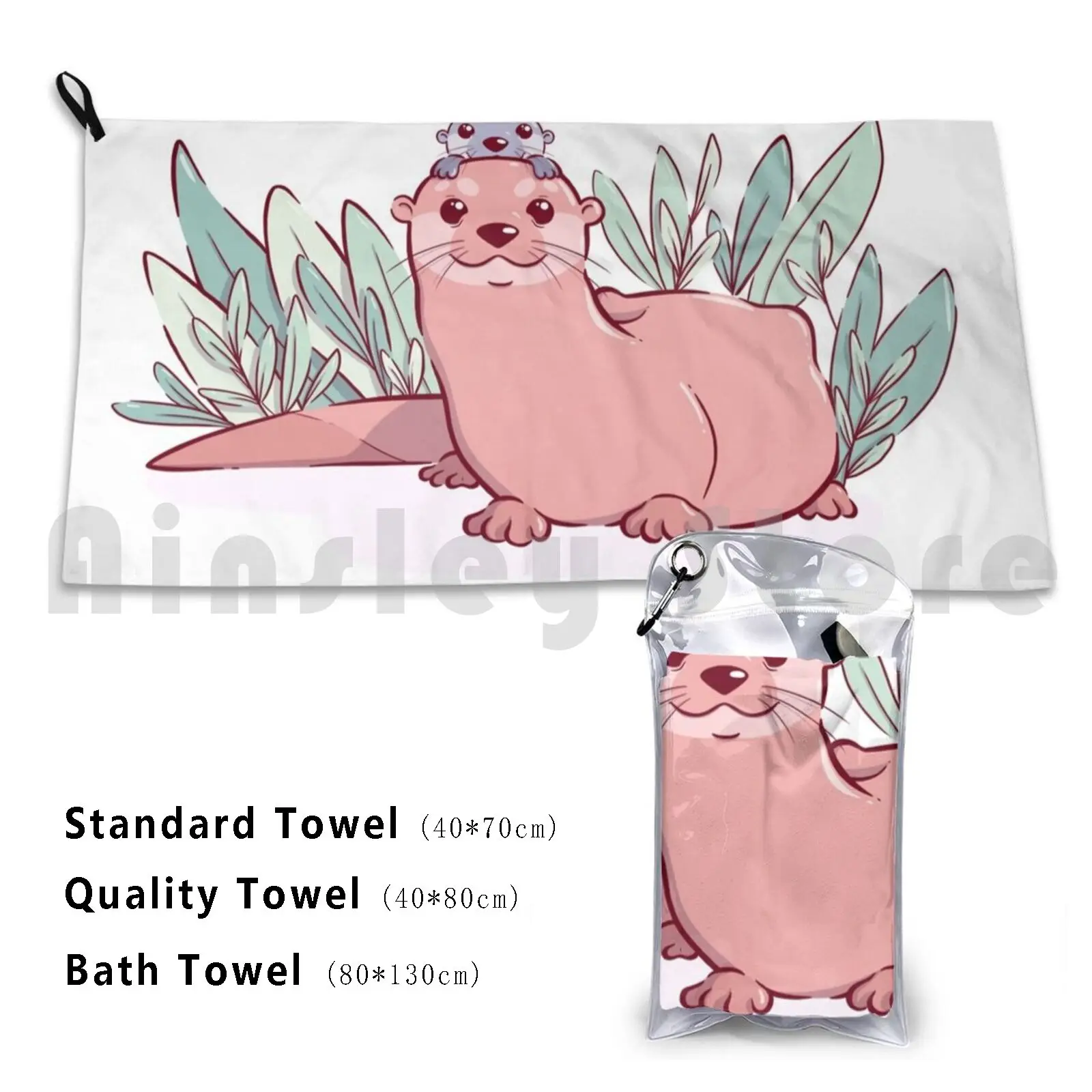 Otter Mother Custom Towel Bath Towel Otter River Otter Giant Otter Mum Mother Mom Baby Pastel Pink Purple