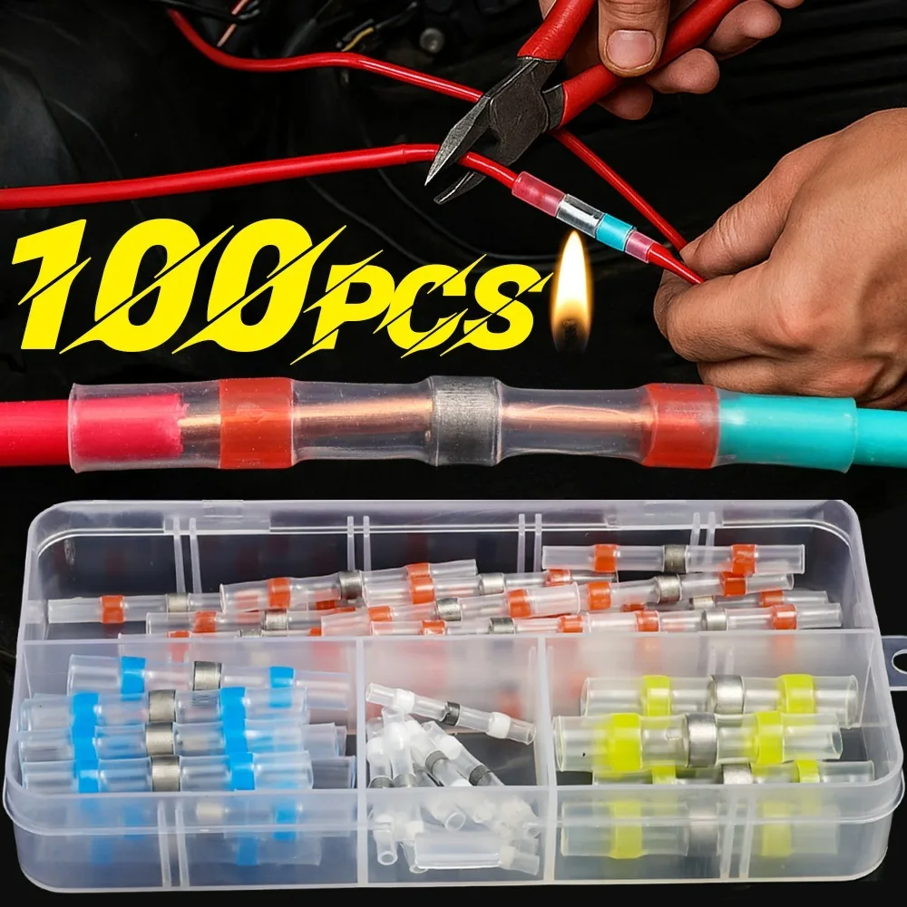Electrical Wire Connectors Heat Shrink Waterproof Solder Seal Butt Terminals Splice Insulated Solderless Auto Cable Boat Repair