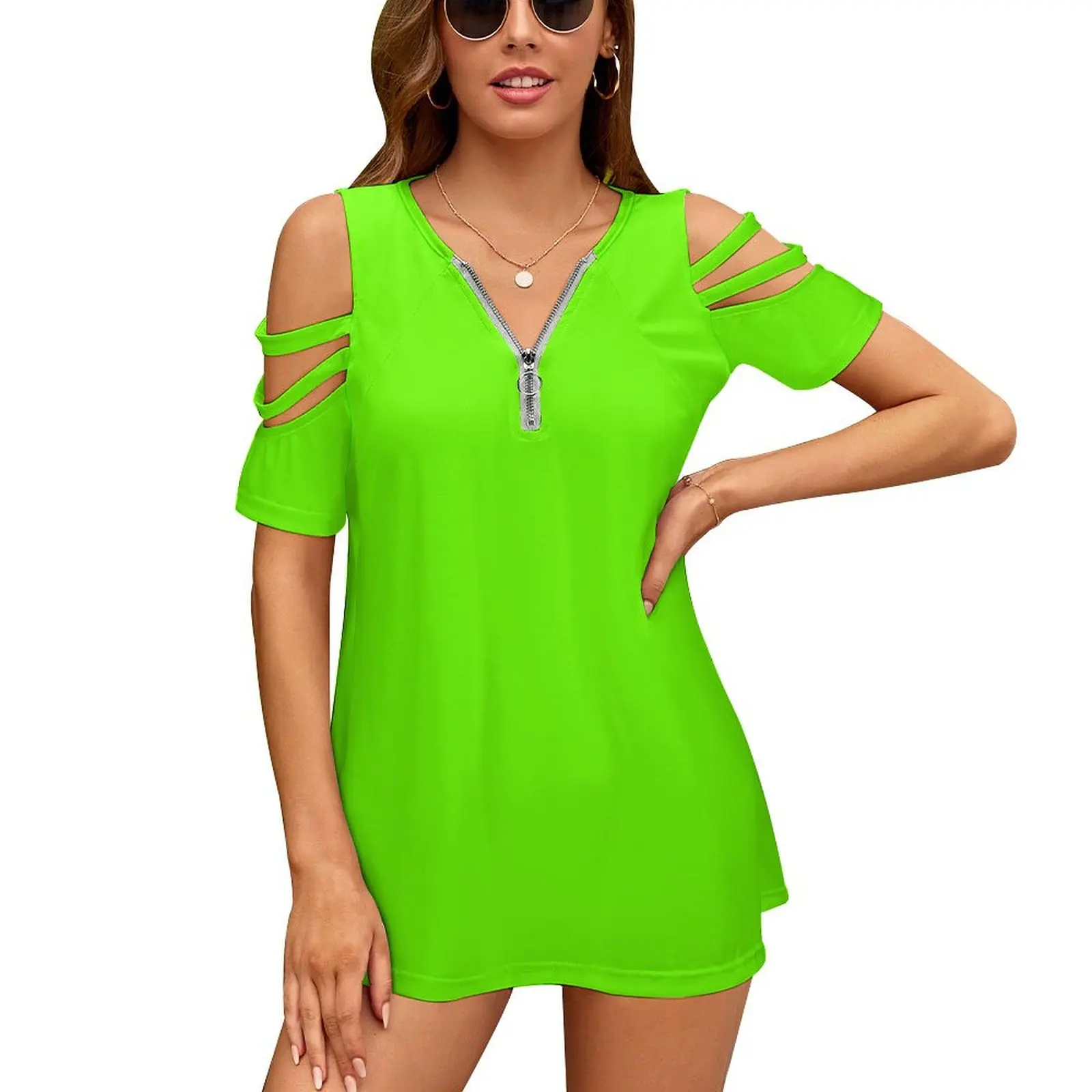 Super Bright Fluorescent Green Neon Women T-Shirt Crewneck Casual Short Sleeve Tops Summer Tees Neon Green Bright Fluorescent