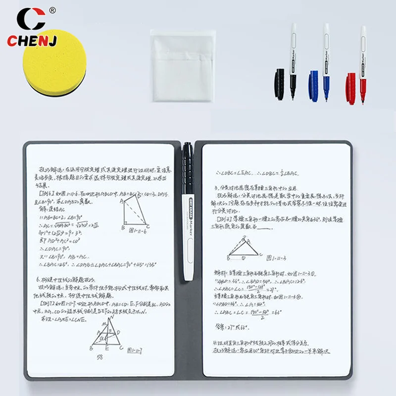 Carnet de tableau blanc réutilisable portable, stylo de tableau blanc gratuit, gril d'effacement, licence hebdomadaire, cahiers portables A5