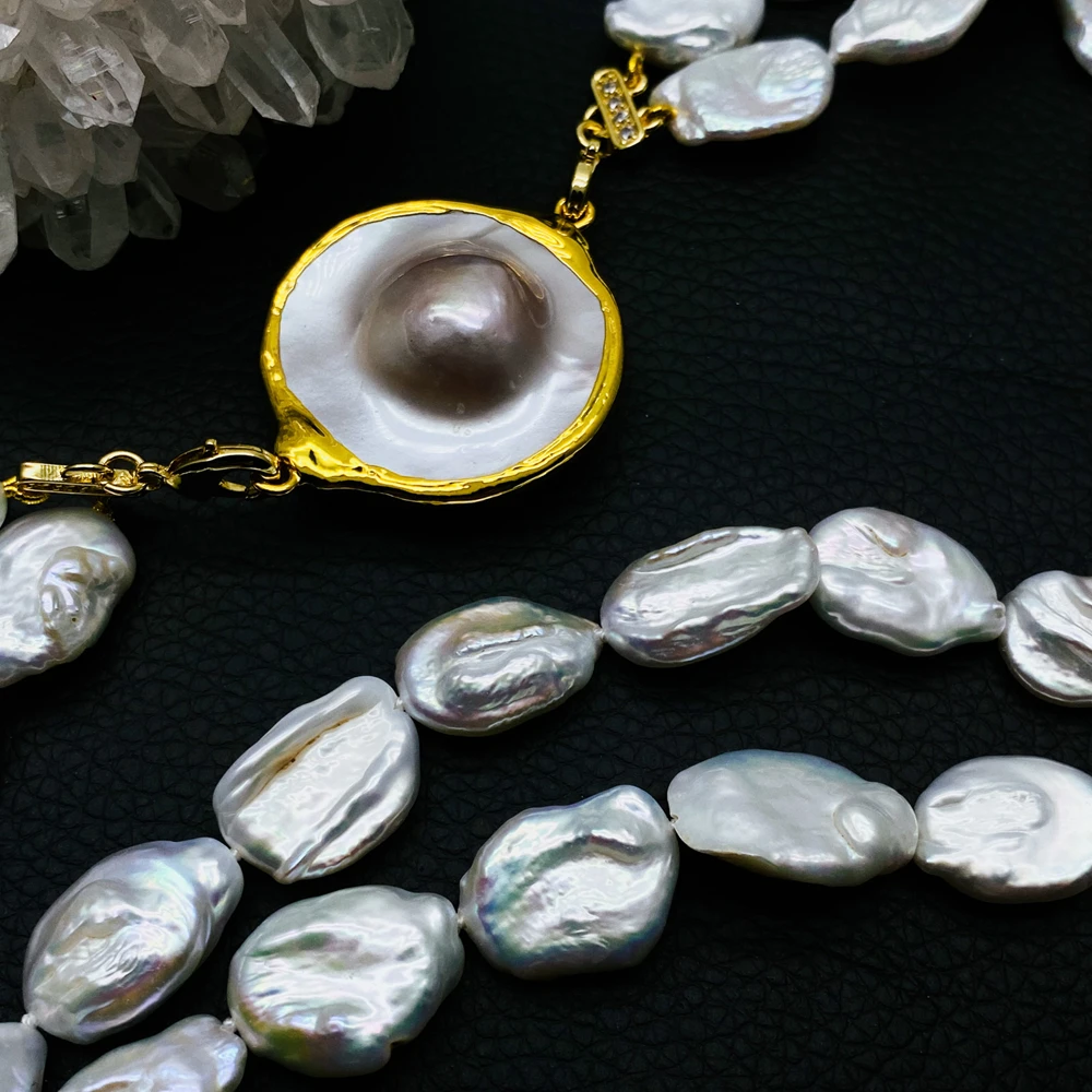 

Y·YING 2 Strands natural white pear shape freshwater Pearl coin shape Mabe pearl connector Choker Statement Necklace