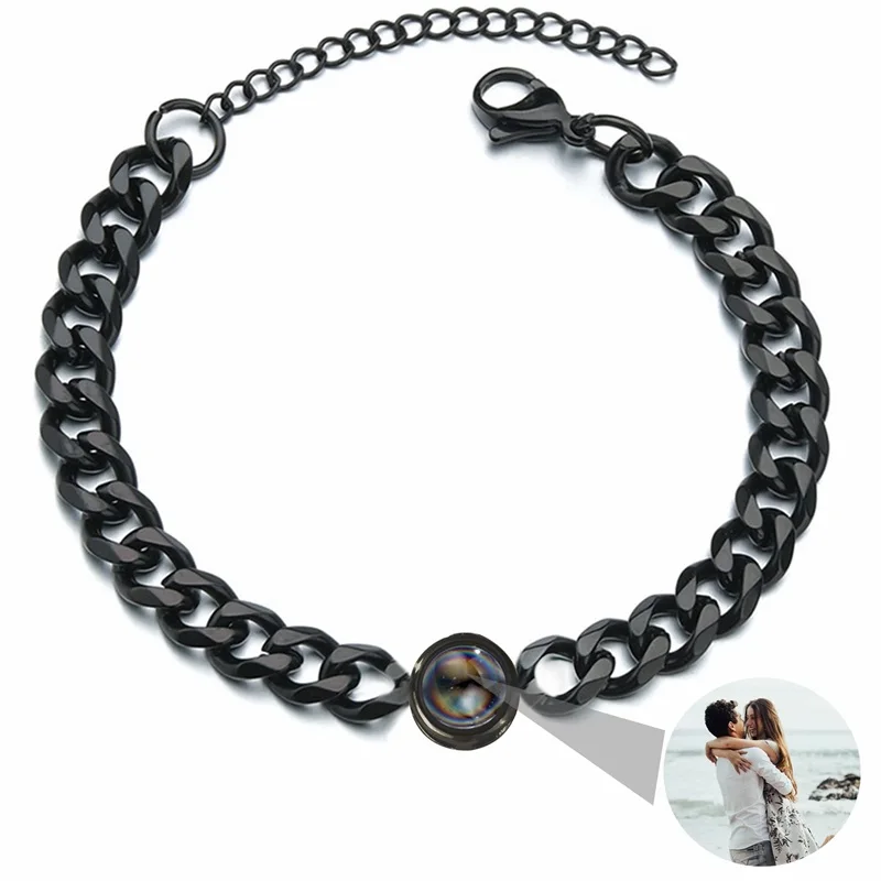 Personalisiertes Foto-Armband mit Bild im Inneren, 100 Sprachen 'Ich Liebe Dich' Projektions-Armband aus Edelstahl