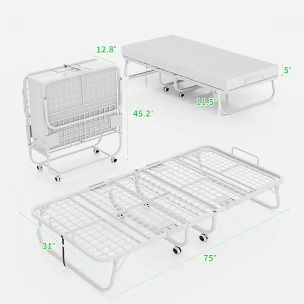 Cama dobrável portátil com encosto ajustável Colchão de espuma de memória Cama dobrável tamanho berço Design economia de espaço fácil para adultos